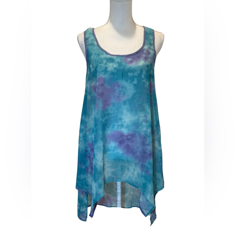 Angie Blue Tie Dye Asymmetrical Swim Cover Up Medium
